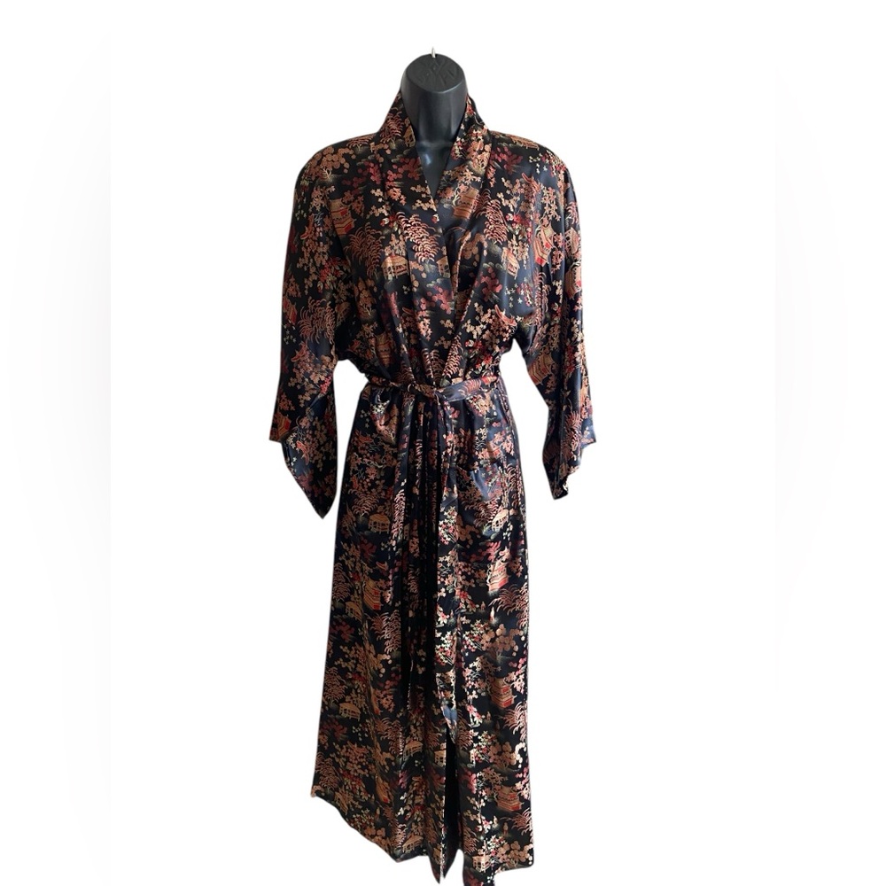 70’s NWT Oriental Robe Smoking Jacket Burgundy Kimono Vibes. One Size